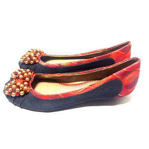 Poetic License London Please Me Ballet Flats Denim Beaded Kitten Heels 6.5/37